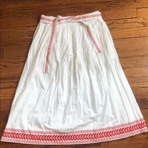 J. Crew white midi skirt with red detail